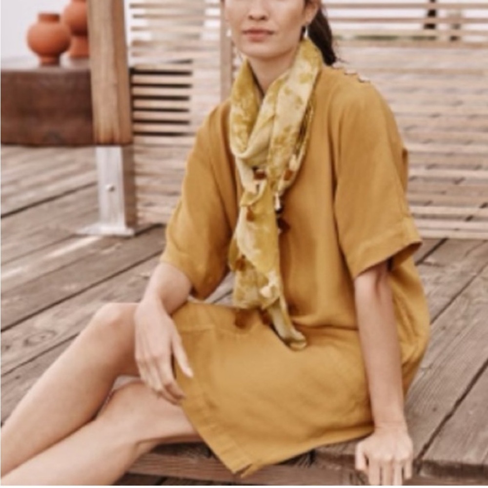 J. Jill Kimono Sleeve Boxy Knit Shift Dress Lagenlook Mustard‎ Fall Size Medium